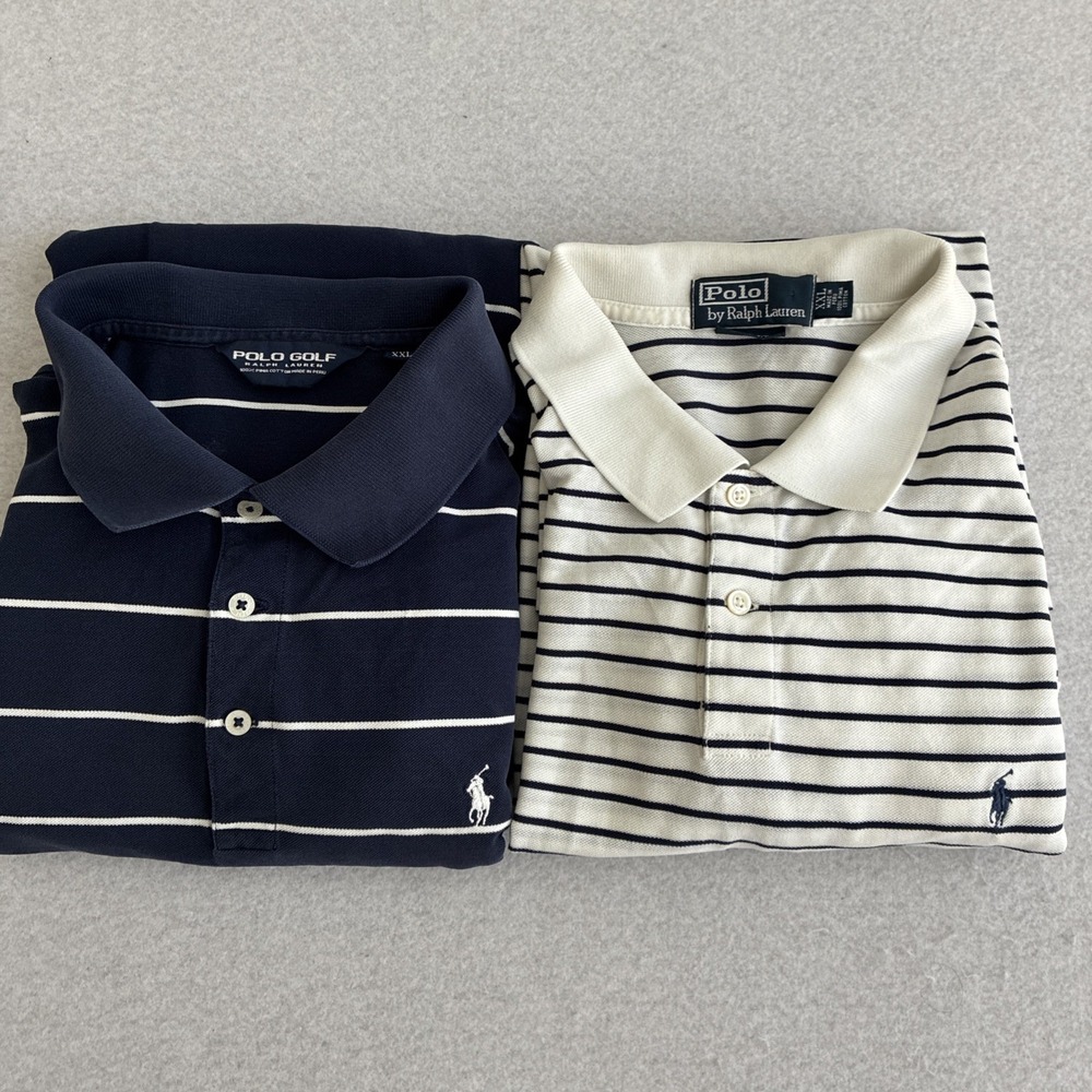 Polo Ralph Lauren Lot of Two Bundle Mens Golf Fit Polo 2XL Pique Preppy Striped